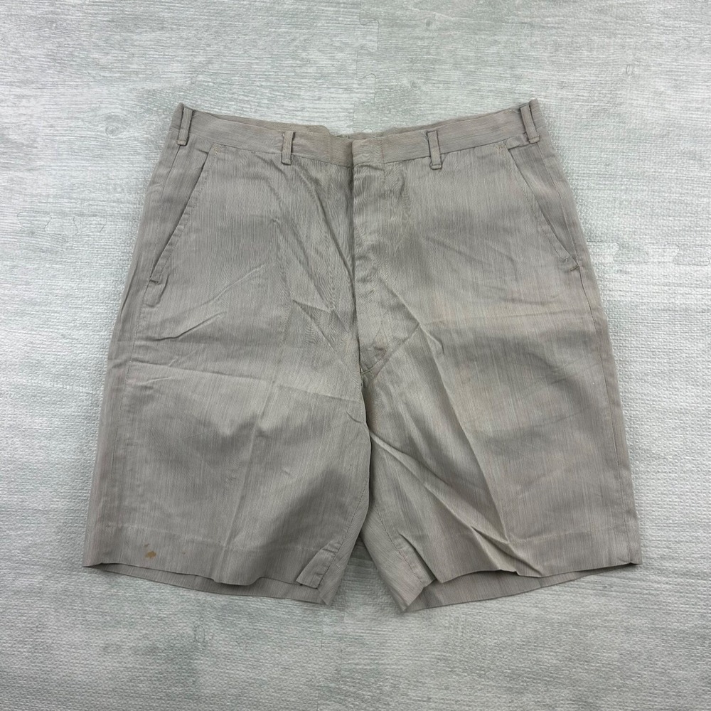 Vintage 50s Whipcord Shorts Size 31 Tan and White Striped Casual Chino
